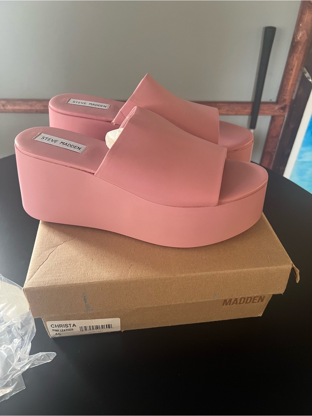 Steve Madden Christa leather link platform chunky wedge heels size 10